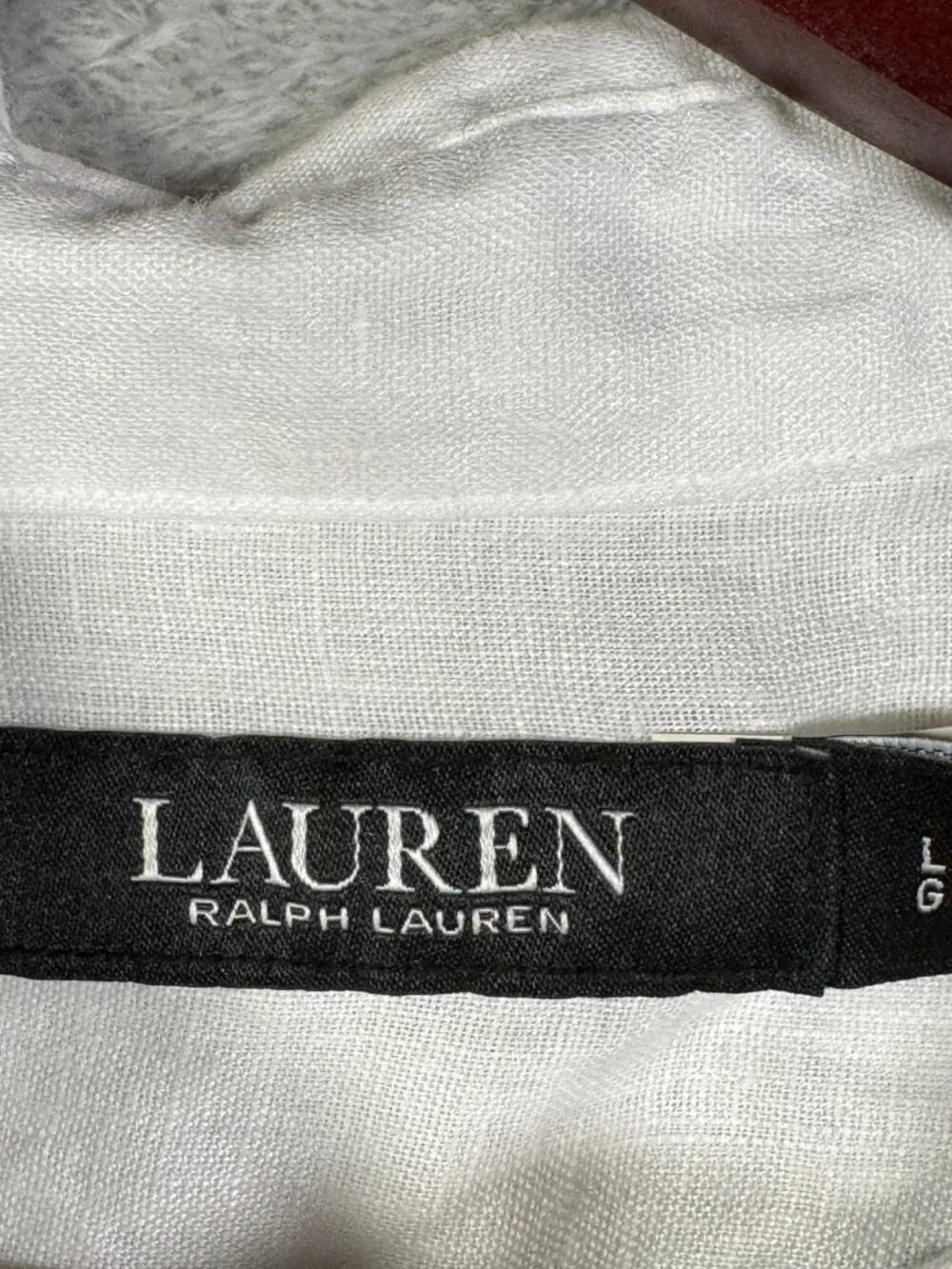 Lauren Ralph Lauren Shirt Womens L White 100 Linen Roll Tab Sleeve $125